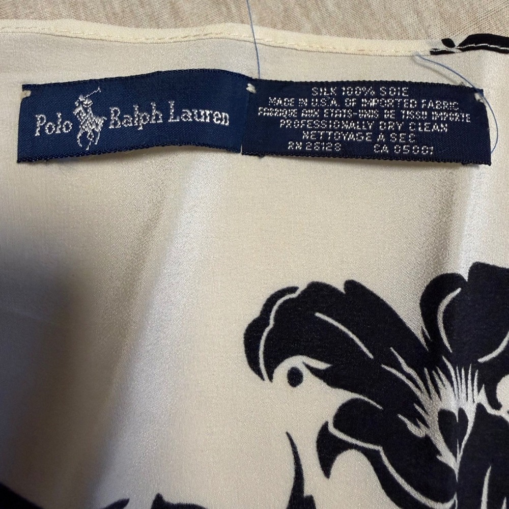 Vintage Polo Ralph Lauren 100% Silk Scarf Ivory Black Floral Print - Picture 3 of 3